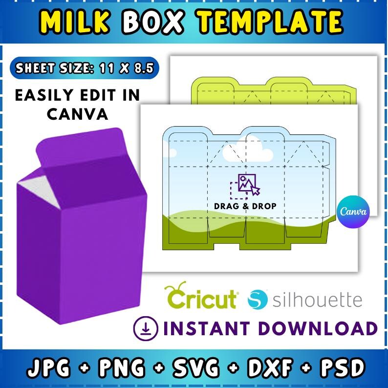 Milk Box Bundle Milk Box Template, Party Favor Box, Milk Box Template Svg, Milk Box ...