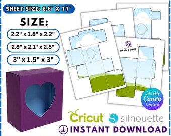 Heart Box Template, Heart Shape Box Template, Wedding Gift Box, Valentine's Favor Box, Party Favor Box, Heart Box, DIY Box Canva Drag & drop