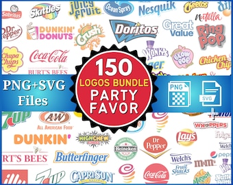 150+ Party Favor Logos, Party Favor Logos, Party Favor Stickers, Birthday favor Logo, Chocolate bar, PNG Logos, Pringles, SVG, Circut, Canva