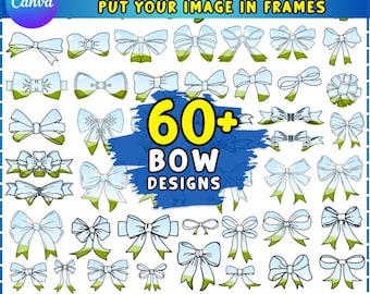 60+ Coquette Bows Canva Frame Bundle, Ribbon Bow Canva Template, Coquette Sublimation, Editable Canva frame template, Drag and Drop Photo