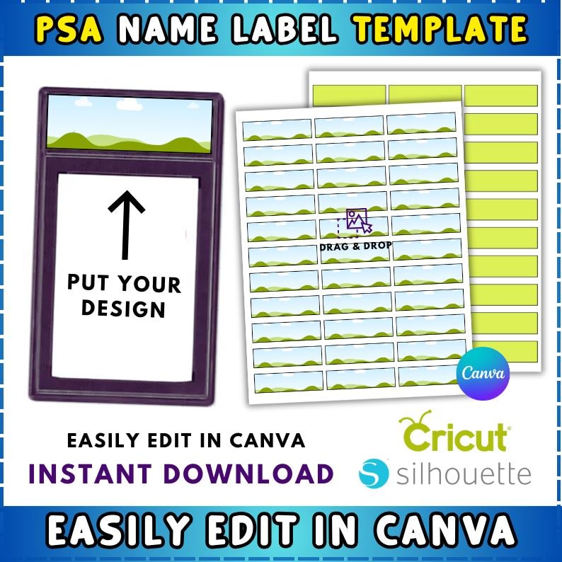PSA Name Label Template, Canva Editable Name Label Template, School ...