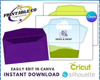 Modello di busta Canva, modello di busta aziendale, modello di busta SVG, modello di fodera per busta, busta per matrimonio, trascinamento della selezione Canva