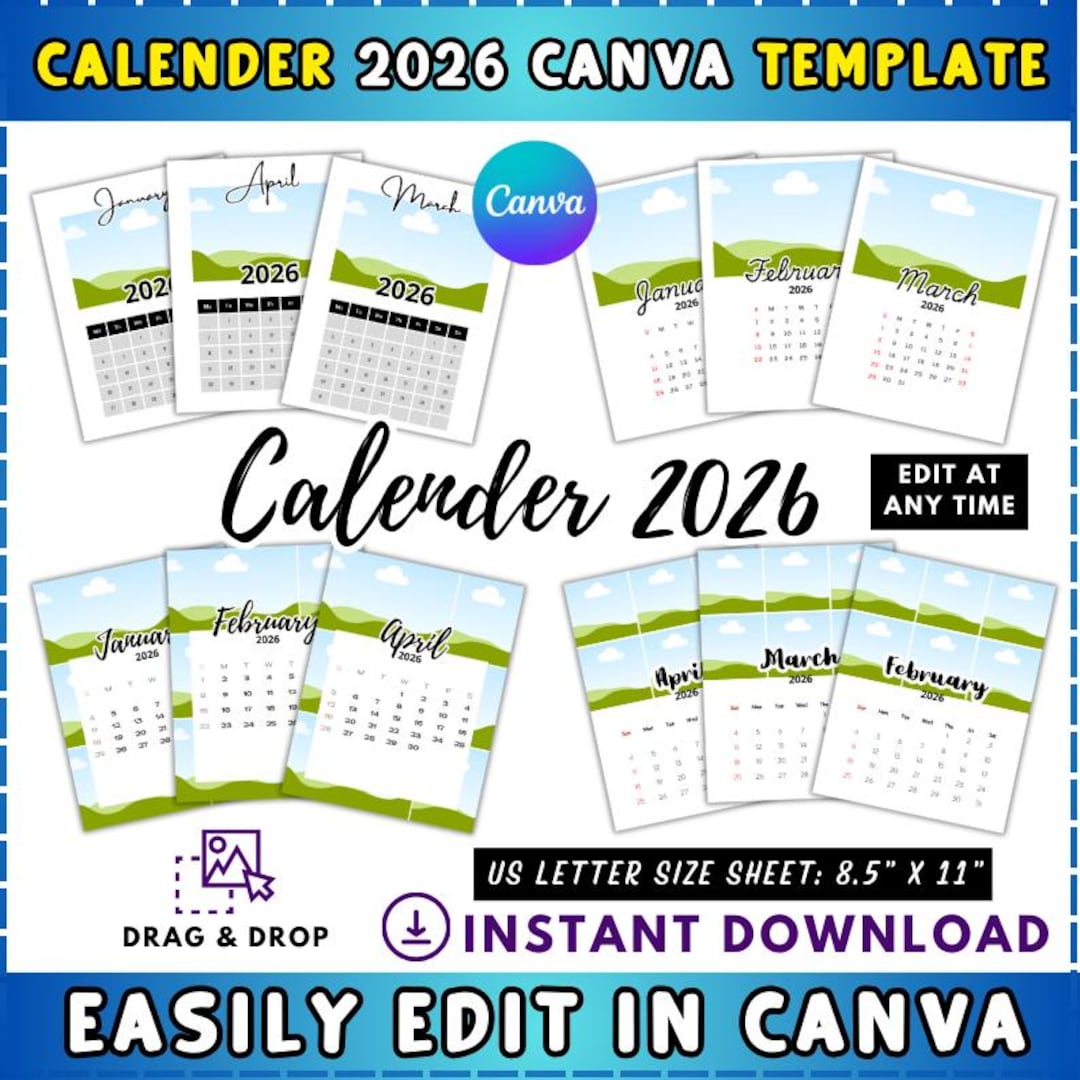 2026 Calendar Canva Templates, 2026 Calendar Template With Photos ...