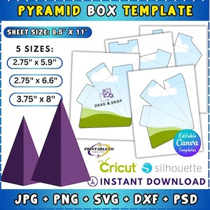 ピラミッドボックステンプレートバンドル、ピラミッドボックス、コーンボックステンプレート、ピラミッドギフトボックステンプレート、パーティー用ギフトボックス、キャンディボックス、DIY、Canvaドラッグ＆ドロップ