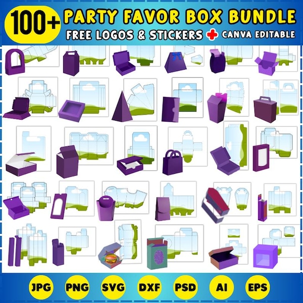 100+ Party Favor Box Template Bundle, Mega Box Template Bundle, Box Template Svg, Party Favor Box, Paper Box, DIY Box, Printable SVG, Cricut