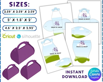 Curve Gable Box Template Bundle, Box with Handle Template, Party Favor Box, Gift Box SVG, Gable Box Template, Editable Canva Drag and drop