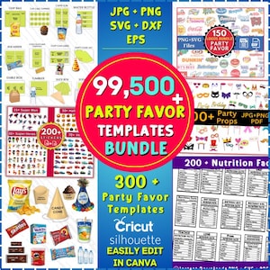 Può includere: Un pacchetto di modelli digitali per bomboniere con oltre 99.500 modelli, tra cui adesivi, loghi e oggetti di scena. Il pacchetto include vari formati come JPG, PNG, SVG e DXF ed è facilmente modificabile in Canva.
