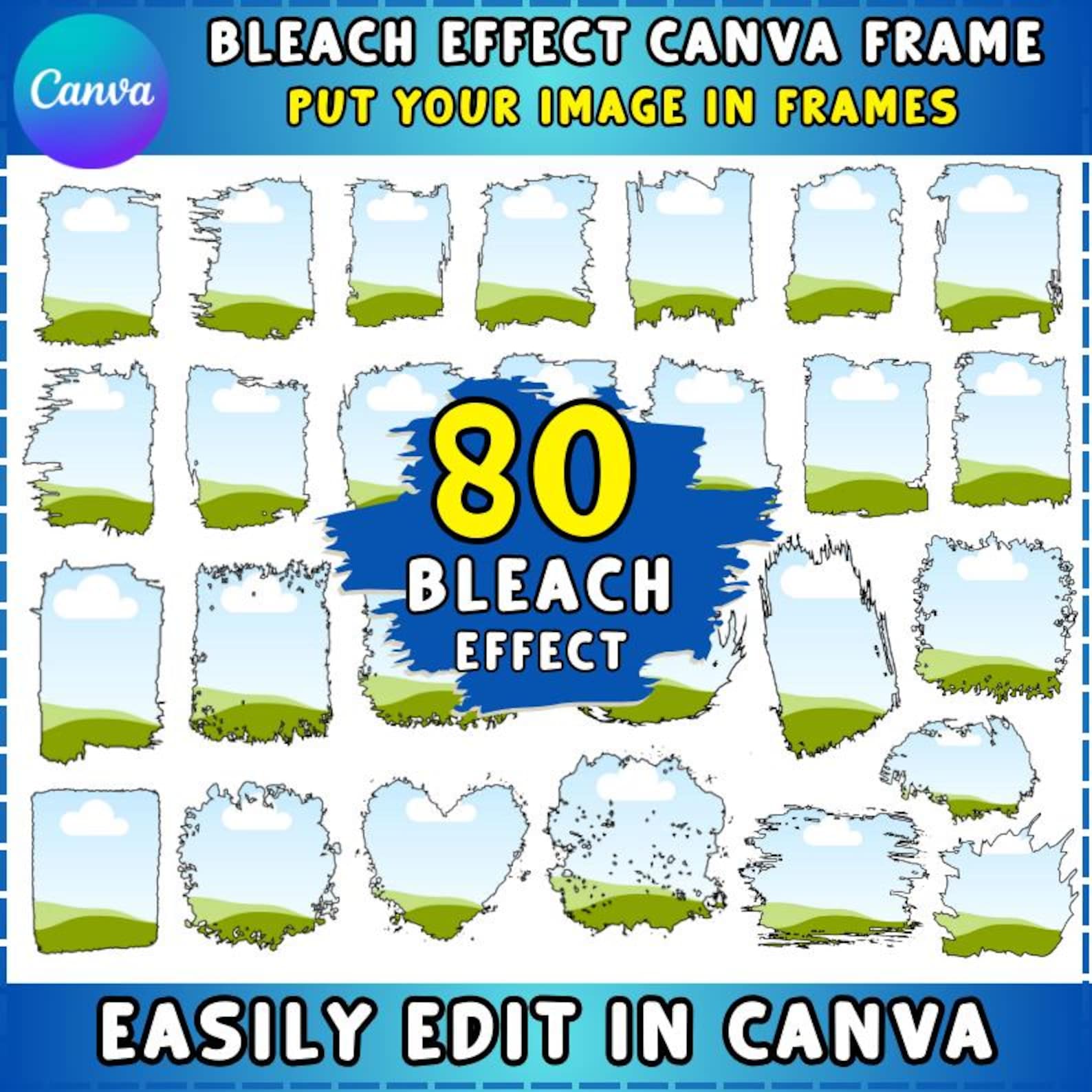 Bleach Effect, Bleach Effect Distressed Edge Canva Frames Bundle ...