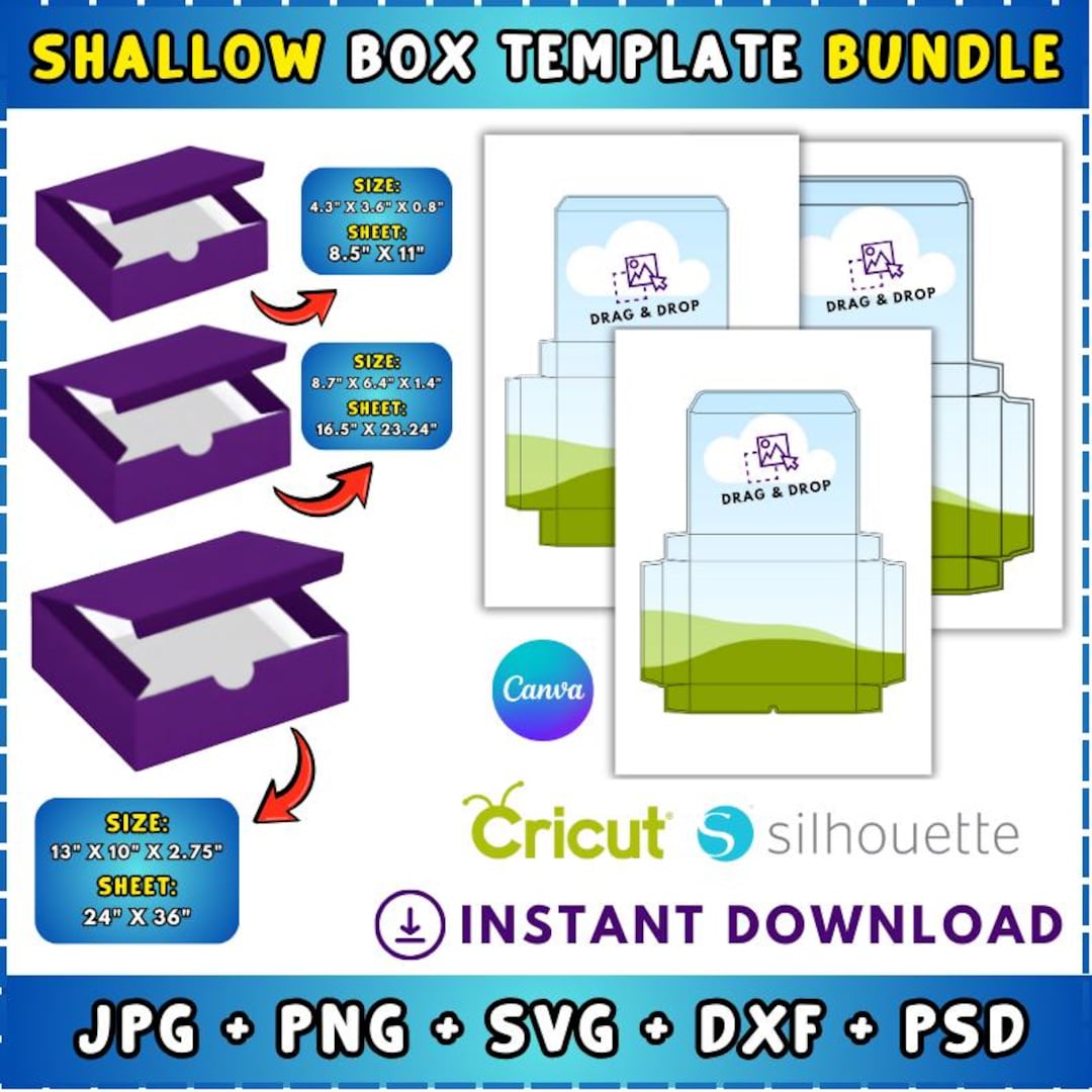 Rectangle Box Template Bundle, Shallow Box Template, DIY Rectangle Box ...