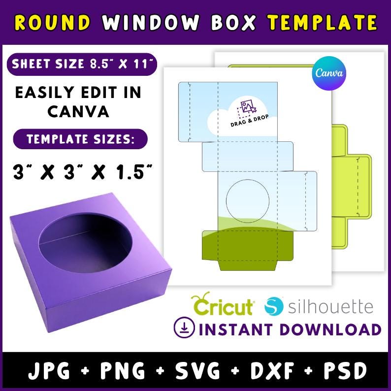 Gift Box Template, Square Box Template, Round Window Box Template, Gift ...