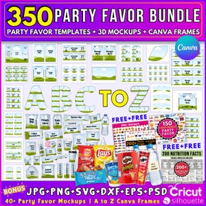350 Party Favor Templates , Template Bundle, Party Favors, Chip Bag Template , Capri Sun Labels , Chocolate Bar Wrapper, Party Favor Mockups
