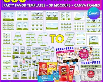 350 Party Favor Templates , Template Bundle, Party Favors, Chip Bag Template , Capri Sun Labels , Chocolate Bar Wrapper, Party Favor Mockups