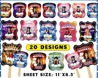 Paddle Fan Template, Graduation Fans Canva Template – Set of 20 , Editable Grad Fan Templates , Custom Graduation Paddle Fan, Editable Canva