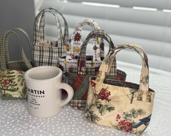 Handmade mini reusable cotton lined fabric gift tote- multiple styles