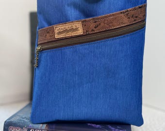 Water Resistant Book Sleeve, Cork Trim Ereader & Book Cover, Zipper Pocket