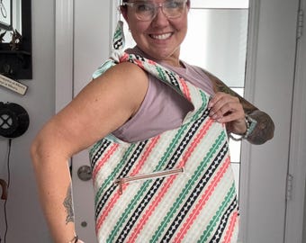 Lightweight Tie Shoulder Bag, Colorful Cotton Hobo Bag, Slouchy Tote Purse