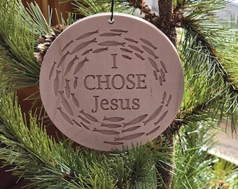Ho scelto Gesù, ornamento in acero • Regalo cristiano di Pasqua • Ricordo della fede