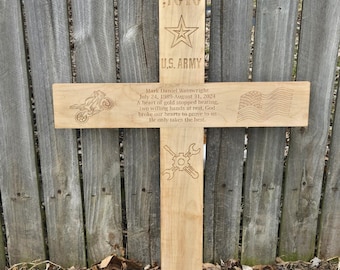 Croce commemorativa personalizzata in acero • Tributo inciso con paletto di supporto