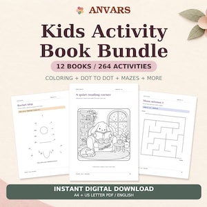 Kids Activity Book Bundle: 12 Printable Books, 264 Activities, Dot to Dot, Cozy Coloring, Mazes, A4 & US Letter PDFs