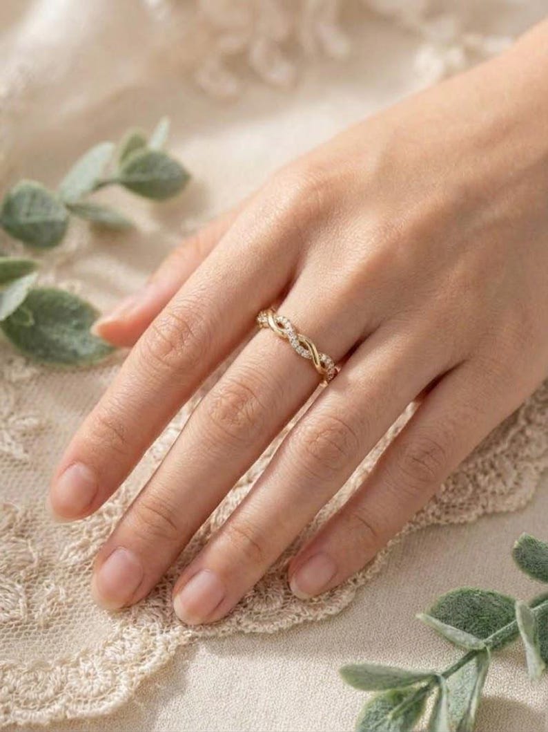 Infinity Barid 14K Solid Gold Braid Ring, 925 Sterling Silver Braid Ring, Infinity ...