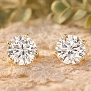 Örhängen med labbodlade diamanter: Runda diamanter, 14k massivt guld, par örhängen