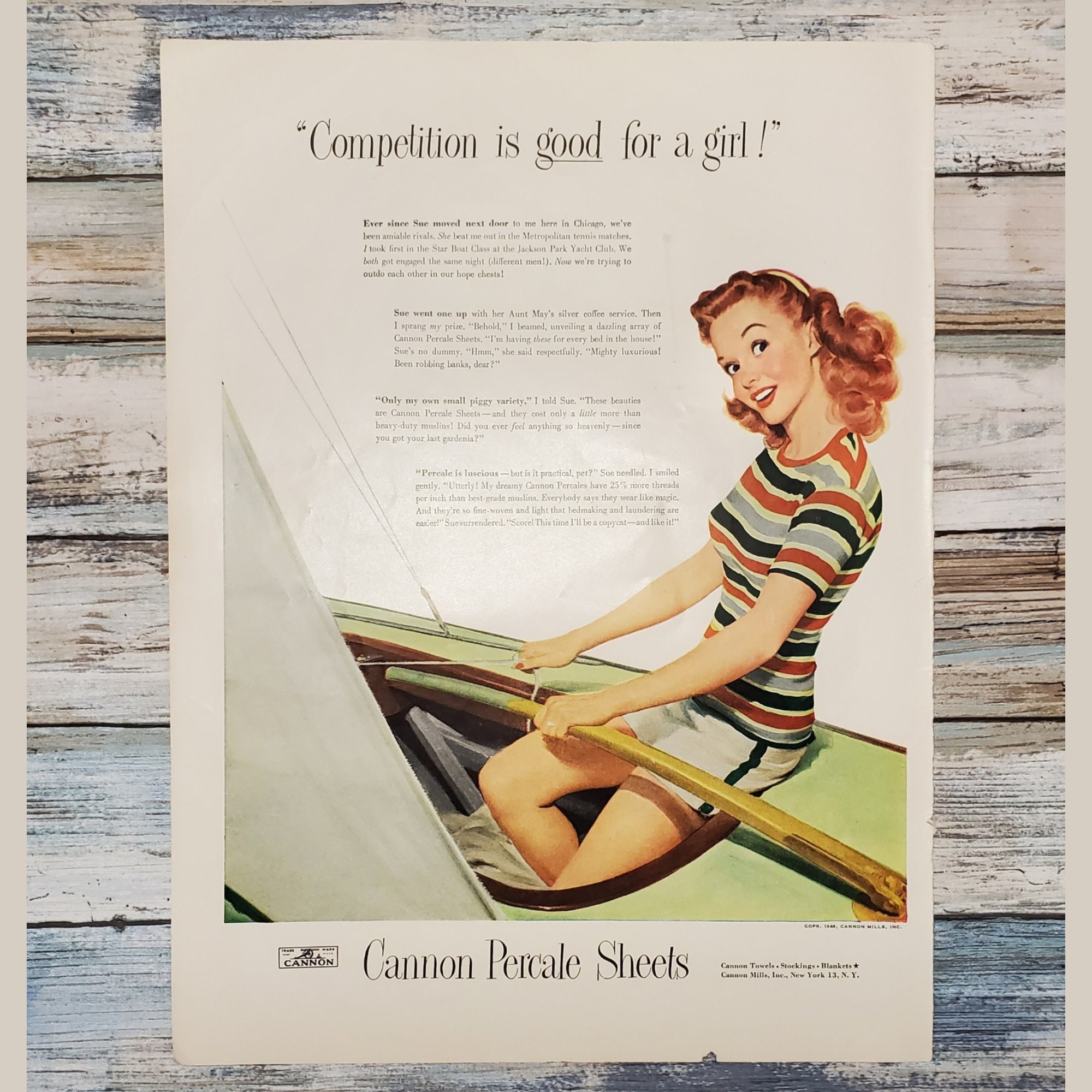 1946 CANNON TOWELS Print Ad Original Vintage Full Color Bath
