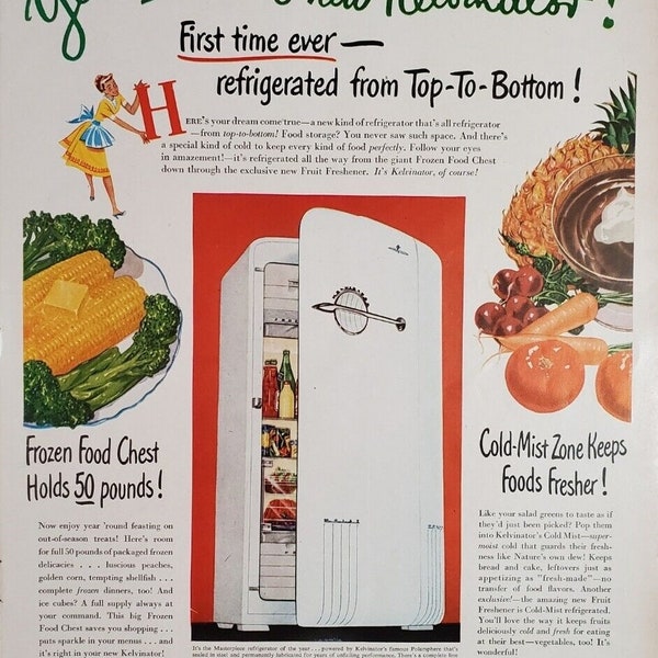 1948 Kelvinator Refrigerator Vintage Print Ad - "Yes! It's that new Kelvinator" Kitchen Wall Art She Shed Home Decor