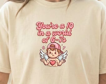 Valentine Shirt, 6 7 Love T-shirt, 100% Cotton Comfort Colors 1717, Pink Retro Graphic Tee