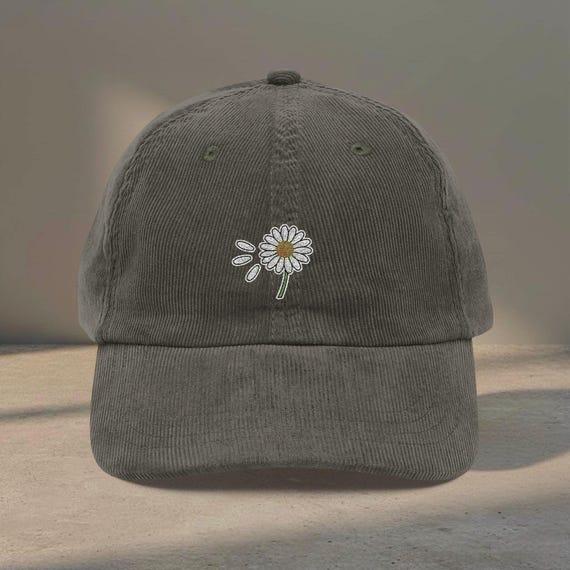 Daisy Embroidery Corduroy Cap | Vintage Floral Hat