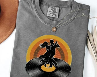 Camiseta retro de vinilo de los años 70, pareja bailando, regalo para amantes de la música, colores cómodos