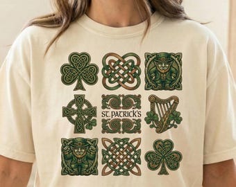 Camiseta del Día de San Patricio, camiseta vintage de herencia irlandesa, arte de nudo celta de trébol