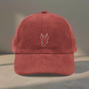 Gorro de pana con bordado de langosta, gorra náutica costera, regalo para vacaciones en la playa, estilo preppy. Burgundy