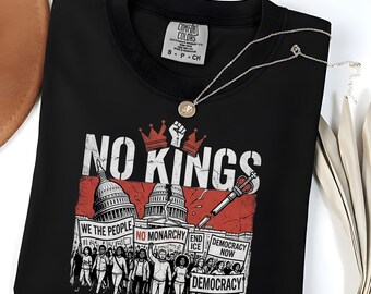 Camiseta "No Kings" (Sin reyes) Camiseta de protesta prodemocracia Regalo para activistas antimonárquicos Top gráfico grunge
