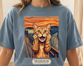 Divertida camiseta de The Scream Cat, regalo para profesor de historia del arte, camiseta retro de gato atigrado naranja.