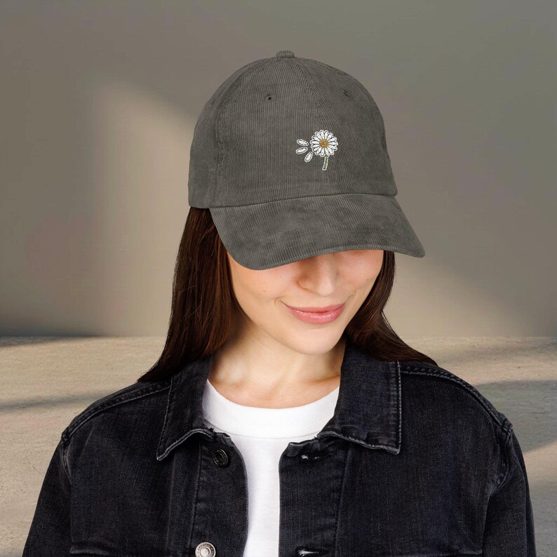 Vintage Embroidered Daisy Corduroy Hat, Cottagecore Floral Baseball Cap, 90s Retro image 8