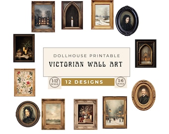 Arte de pared imprimible de casa de muñecas en miniatura, estilo victoriano vintage, decoración de diorama gótico, escala 1:12 (tamaño carta de EE. UU.)