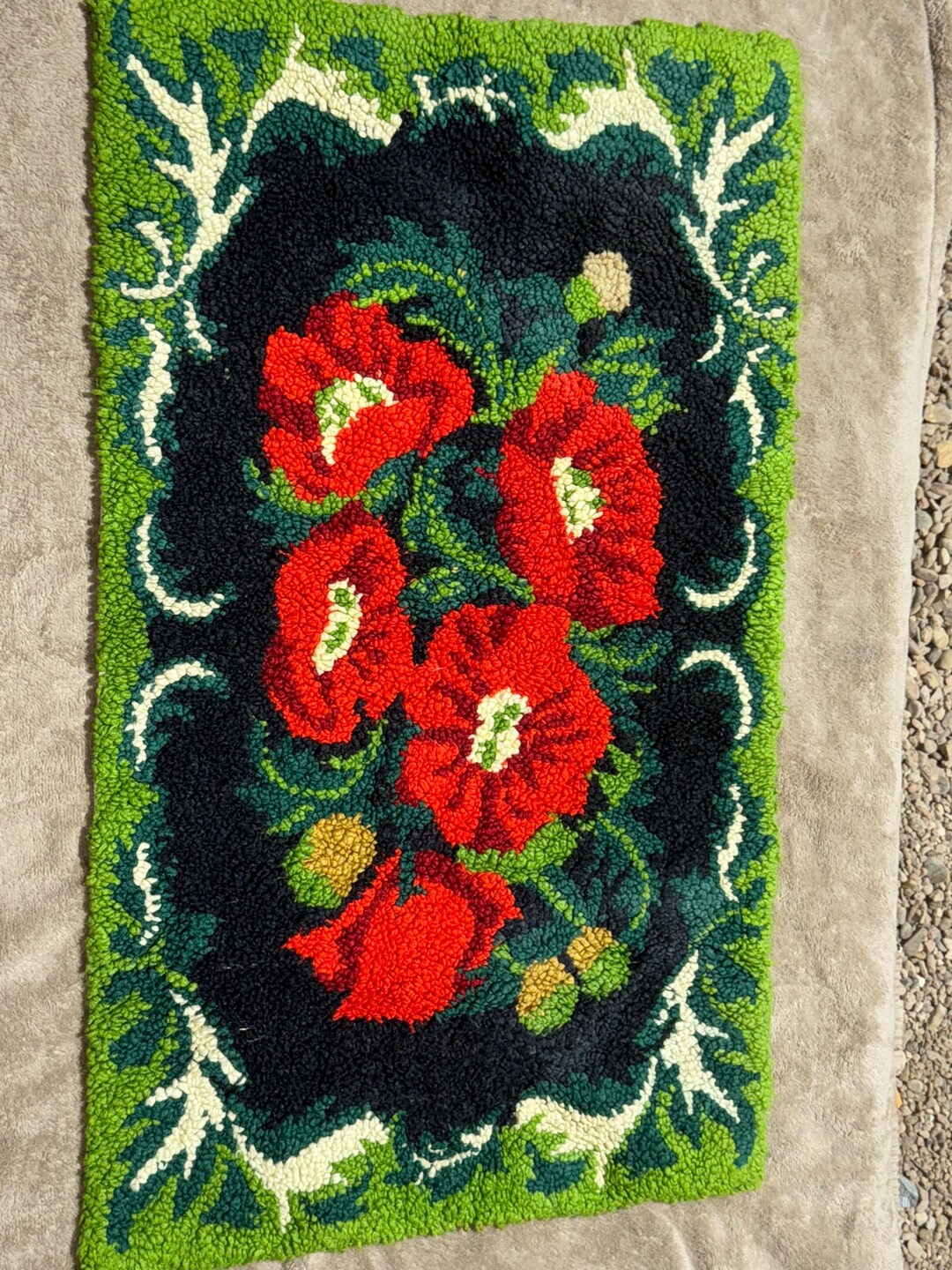 Vintage Hand-hooked Wool Rug • Red Poppy Floral Tapestry - Etsy