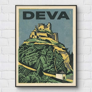 Deva, Rumänien: Hunedoara Vintage Travel Poster, Retro Matchbox Wall Art (Digital Nedladdning)