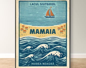 Mamaia, Romania: Vintage Travel Poster of Constanța, Retro Matchbox Wall Art (Digital Download)