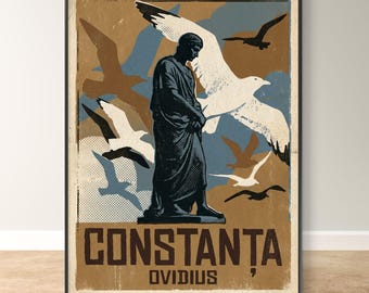 Constanța, Romania: Vintage Travel Poster of Ovidiu, Retro Matchbox Wall Art (Digital Download)
