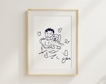 Minimalist Pet Lover Line Art | Hand-Drawn Man & Dog Sketch | Digital Wall Art