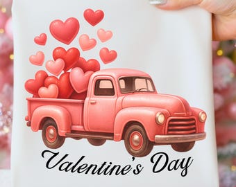 Vintage Pink Valentine Truck PNG | Hearts Pickup | Romantic Valentine’s Day Sublimation File | Digital Download for T-Shirts,Mugs&DIY Crafts