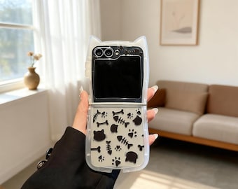 Cute Kitty Cat Ear Z-flipcase, schokbestendige hoes in kleur voor Samsung Z Flip7 FE 6 5 4 3