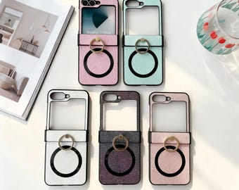 Glitter Magnetic Ring Case for Z Flip 7 6 5 4 3 | Magsafe Wireless Charging Hinge Protection Shockproof Cover