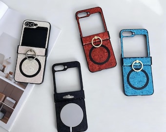 Ultra Thin Magnetic Shimmer Ring Case for Z Flip 7 6 5 4 3 | Shockproof Magsafe Flip Cover