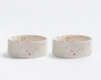 Set of 2 White Large stoneware ceramic Pet Bowls — Party Collection