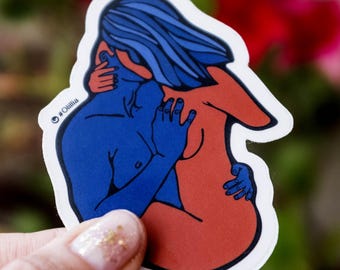 Lovers embrace vinyl sticker: water bottle and laptop sticker