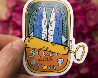 Vinylsticker Stuck with you Sardines: sticker waterfles en laptop