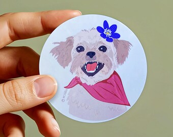 Round Happy Dog Sticker - Pop Art Vinyl Decal