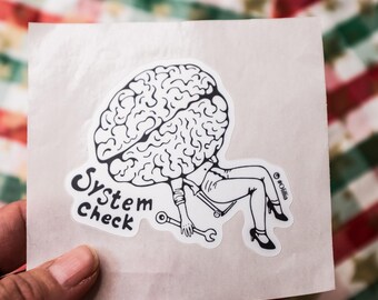 System check vinyl sticker: water bottle and laptop vinyl label